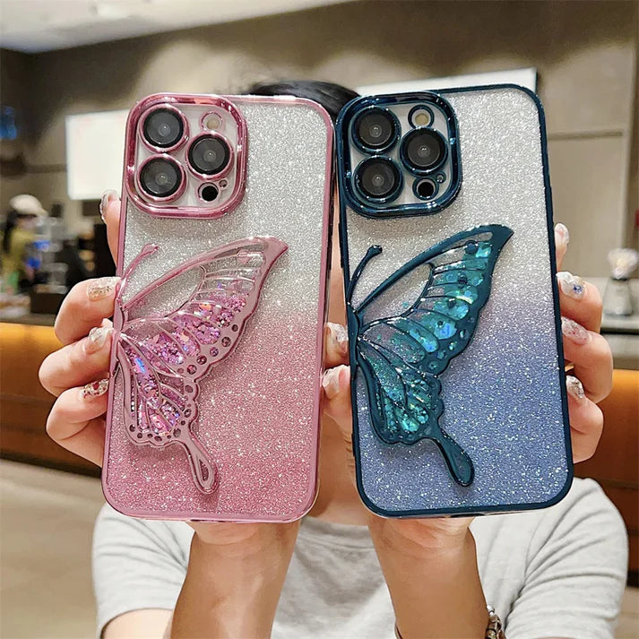 Cantabay Glitter Candy Electroplated Butterfly Lens Protection Case Cover For iPhone 11 12 13 14 15 Plus Pro Max