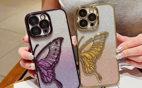 Cantabay Glitter Candy Electroplated Butterfly Lens Protection Case Cover For iPhone 11 12 13 14 15 Plus Pro Max