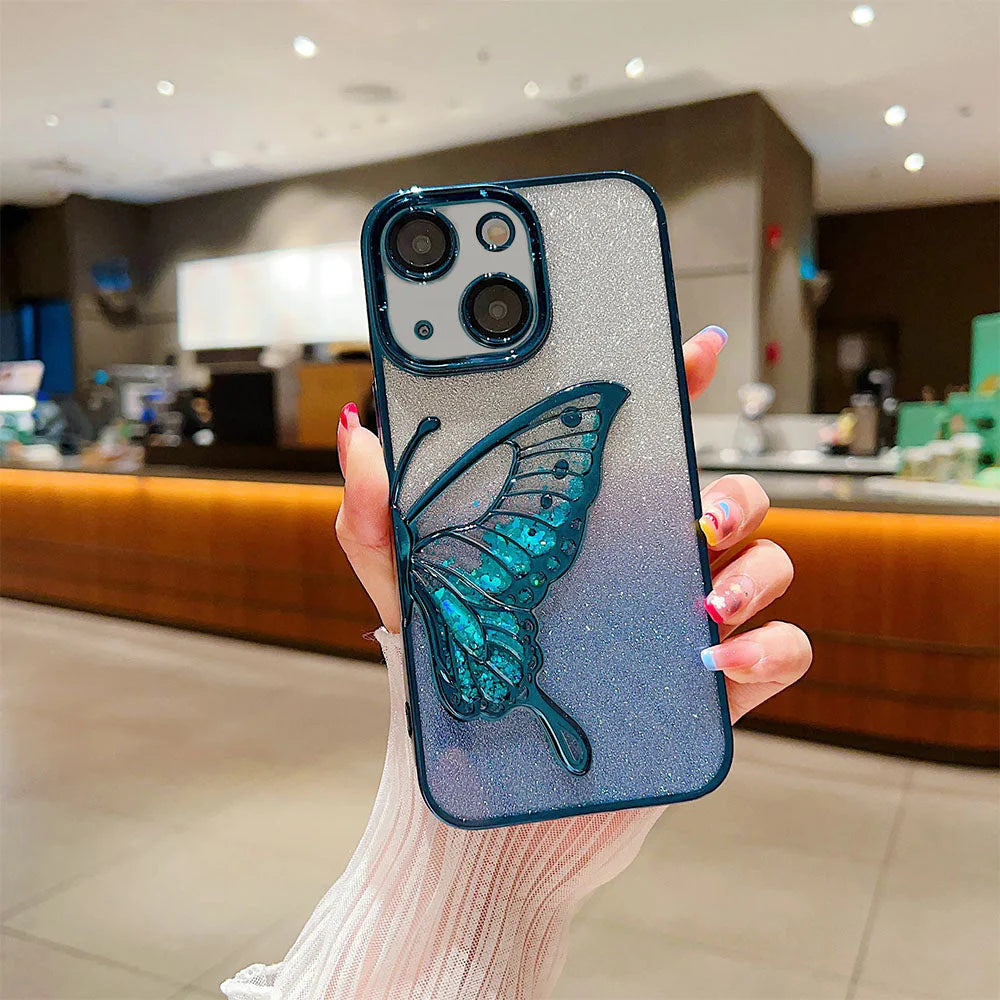 Cantabay Glitter Candy Electroplated Butterfly Lens Protection Case Cover For iPhone 11 12 13 14 15 Plus Pro Max