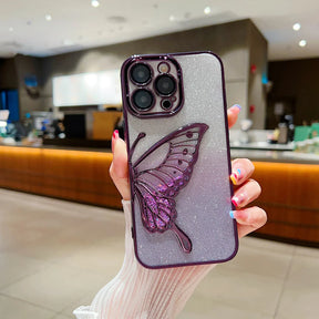 Cantabay Glitter Candy Electroplated Butterfly Lens Protection Case Cover For iPhone 11 12 13 14 15 Plus Pro Max